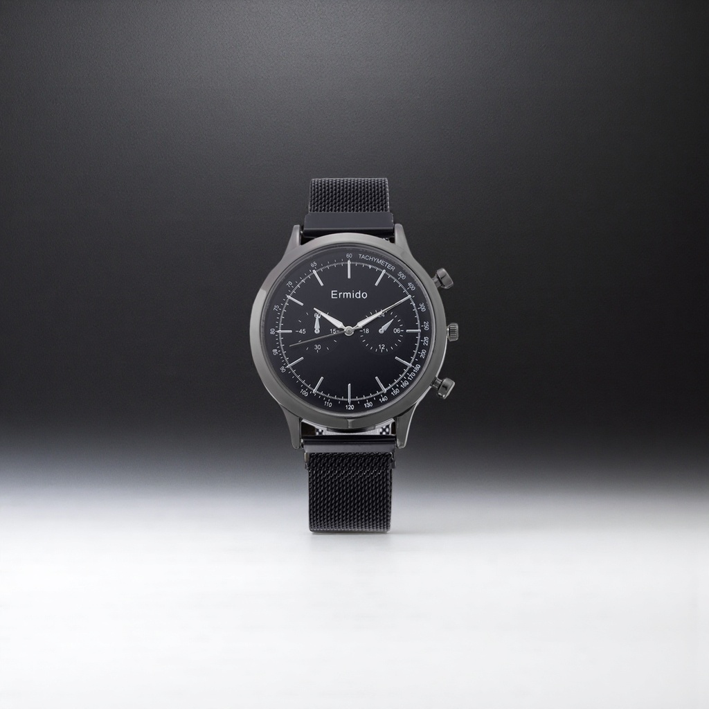 Black dial stainless steel mechanical watch for men's business dress details Picture
