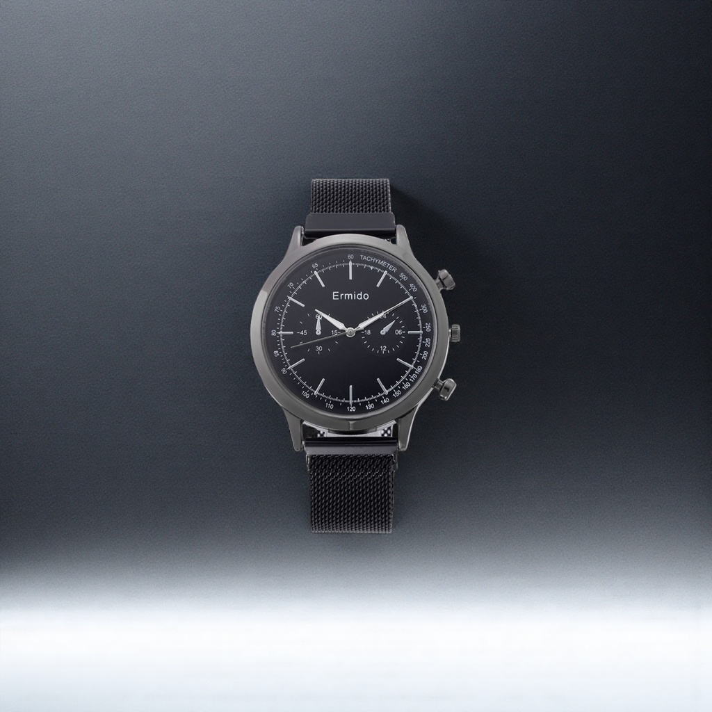 Black dial stainless steel mechanical watch for men's business dress