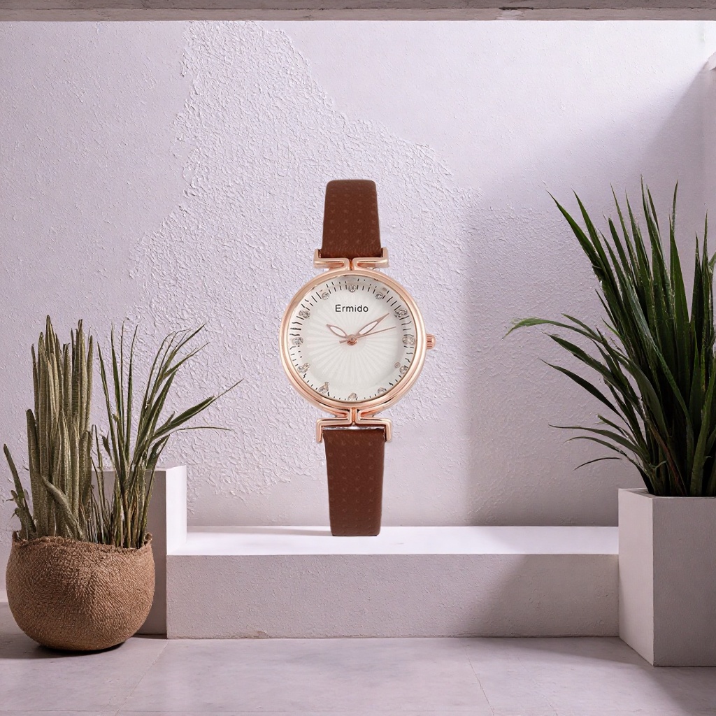 This brown leather strap rose gold ladies' watch is fashionable, light luxury, simple and versatile Application Scenario