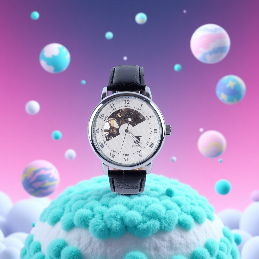 Silver case, black leather strap, mechanical watch for men, automatic winding, simple and business-like