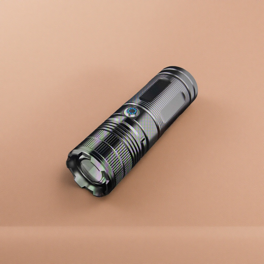 Metal negro textura linterna luz brillante recargable portátil LED iluminación exterior