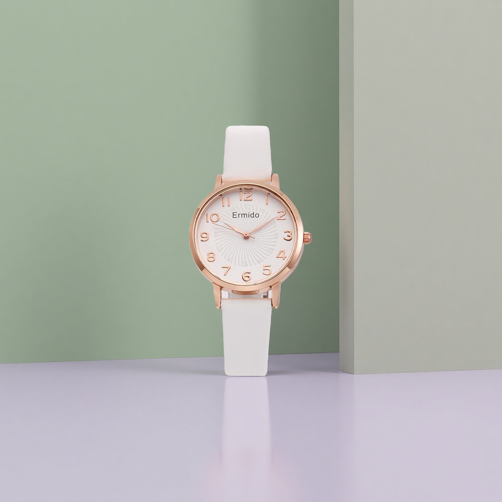 الساعة البيضاء مع قشرة ذهبية وردة سيدة كوارتينغ Specification image