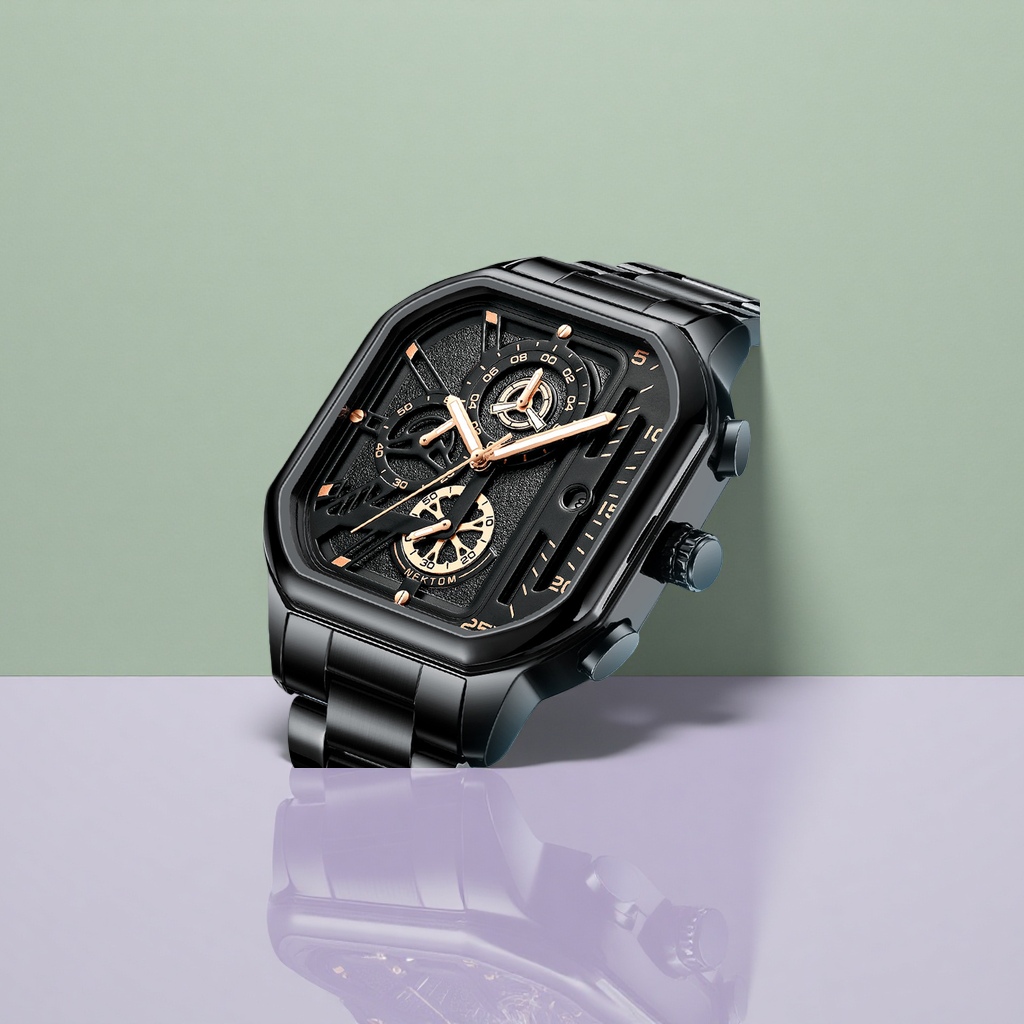 Black mechanical watch for men, automatic winding, luminous, waterproof, simple, business and casual details Picture