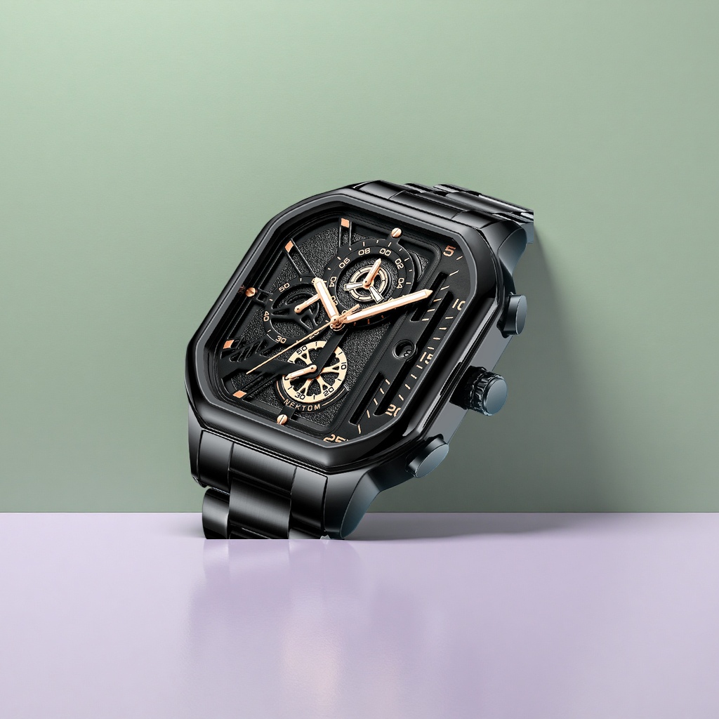 Black mechanical watch for men, automatic winding, luminous, waterproof, simple, business and casual Specification image