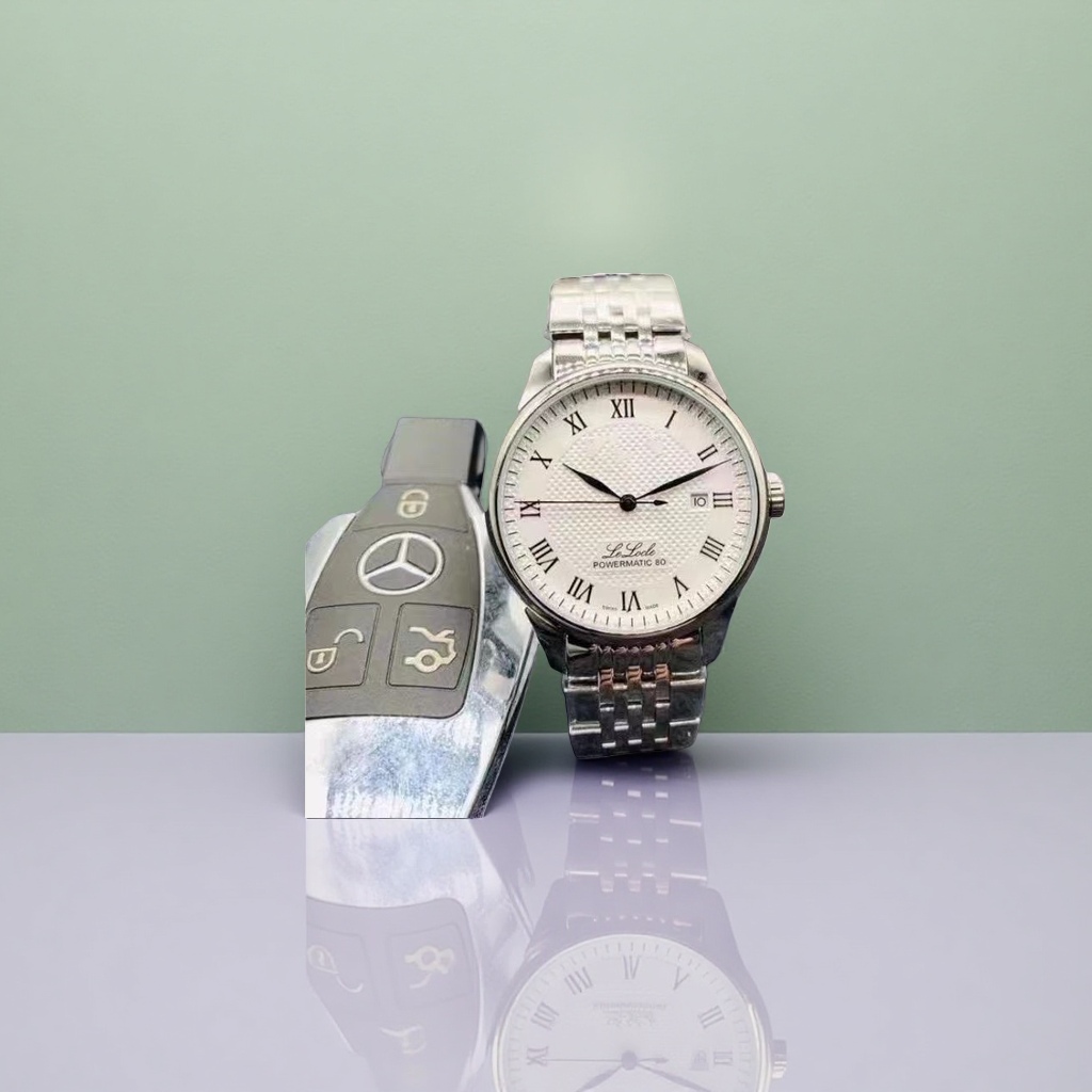 Locke Powermatic 80 ساعة معدنية فضية اللون مع ساعة رومانية بيضاء details Picture