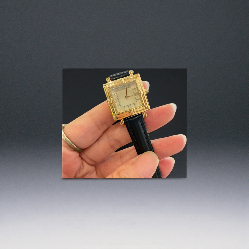 غلاف ذهبي مربعات من الجلد الأسود مع ساعة للرجال Specification image