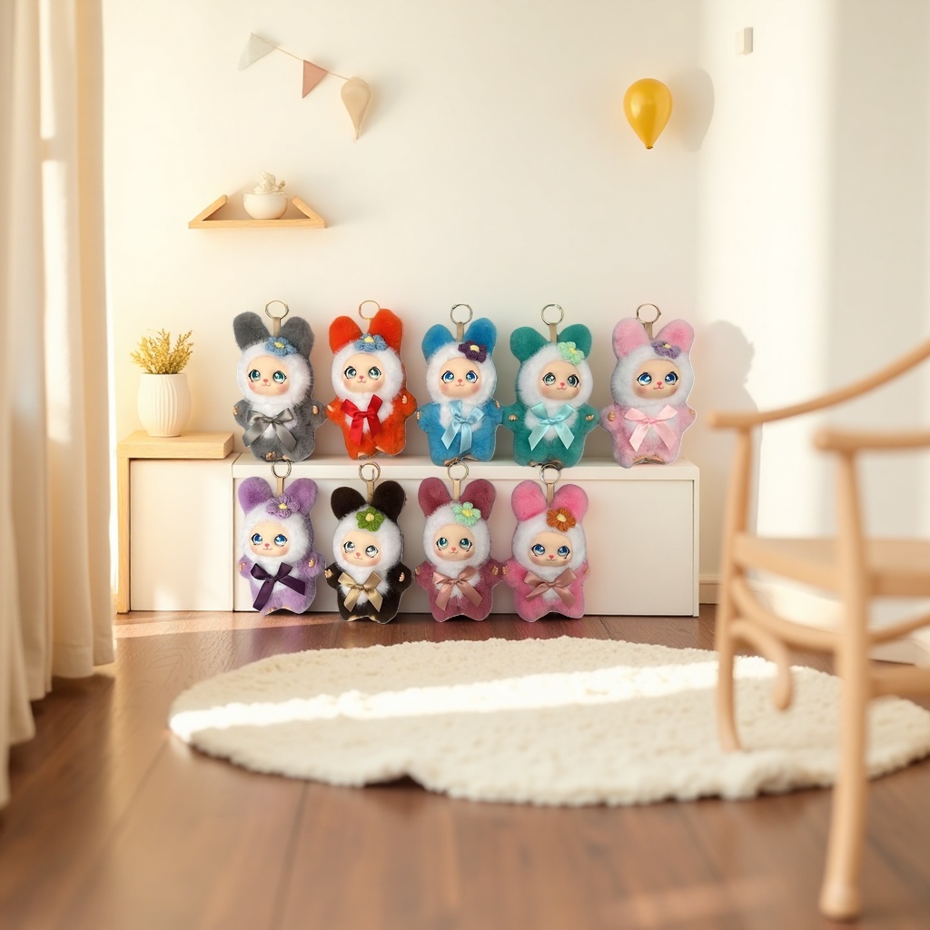 彩色毛绒兔子钥匙扣产品图