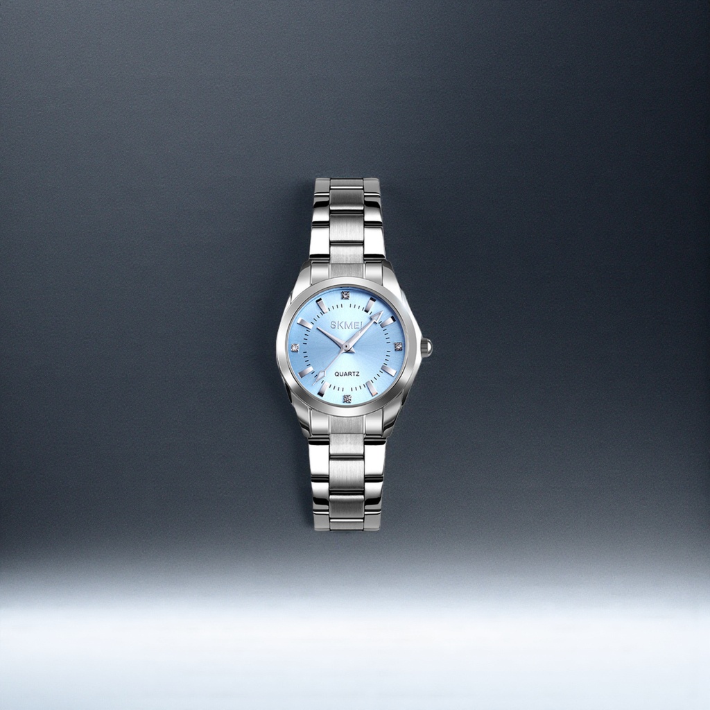 Men's watch with a silver metal strap and a blue dial