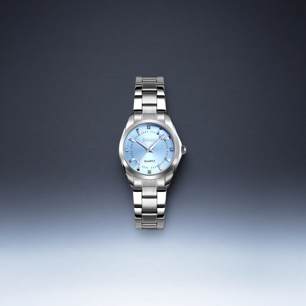 Reloj de hombre con correa metálica plateada con esfera azul details Picture