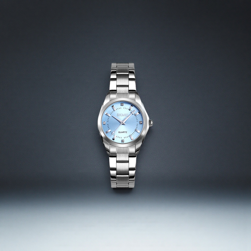 Reloj de hombre con correa metálica plateada con esfera azul Specification image