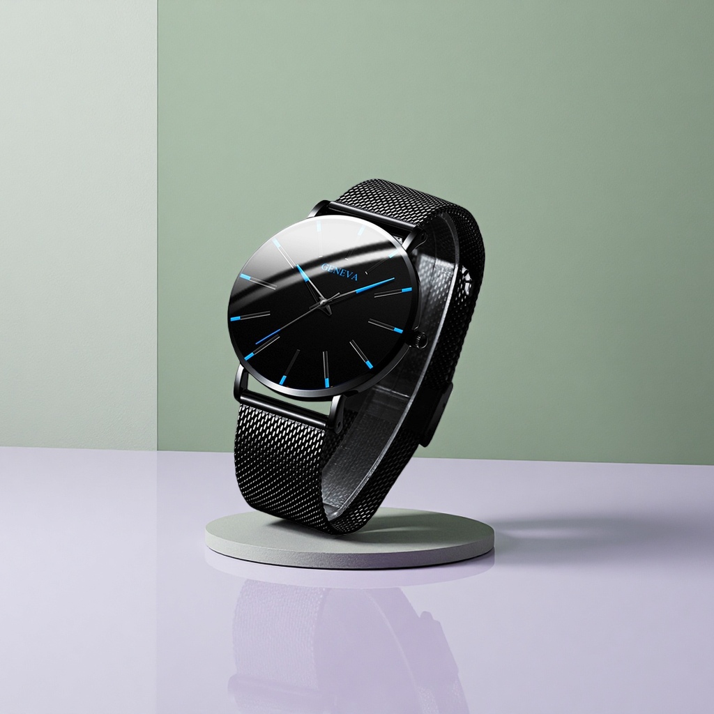 This classic and versatile men's watch with a black dial and stainless steel strap is suitable for daily commuting