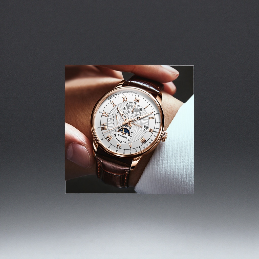 Коричневый ремень, золотая оболочка, белые часы Specification image