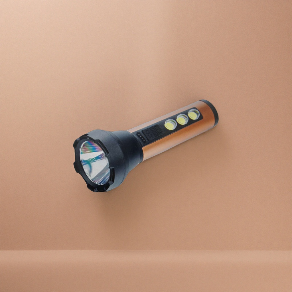 Naranja y negro luz brillante recargable linterna portátil LED impermeable iluminación exterior