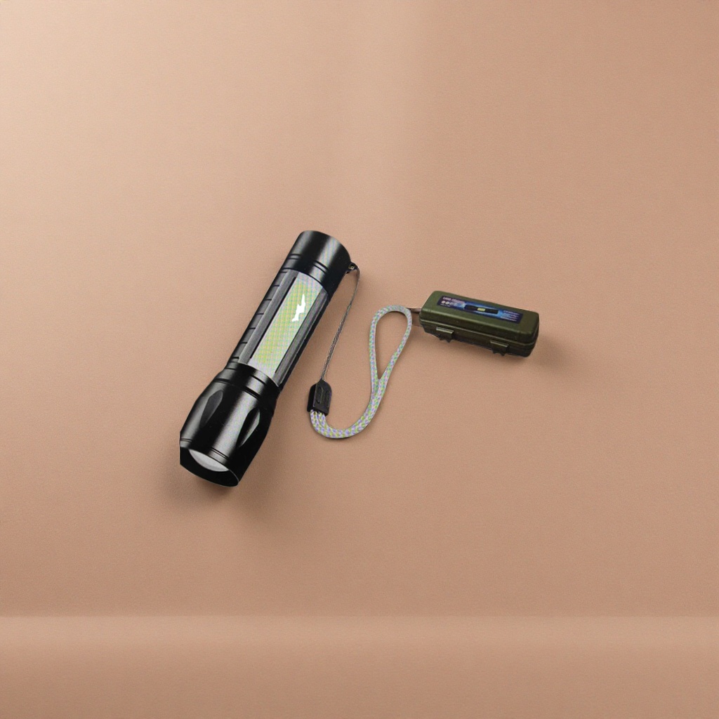 Linterna negra cordón de montaje caja de almacenamiento verde portátil luz brillante LED tipo de carga