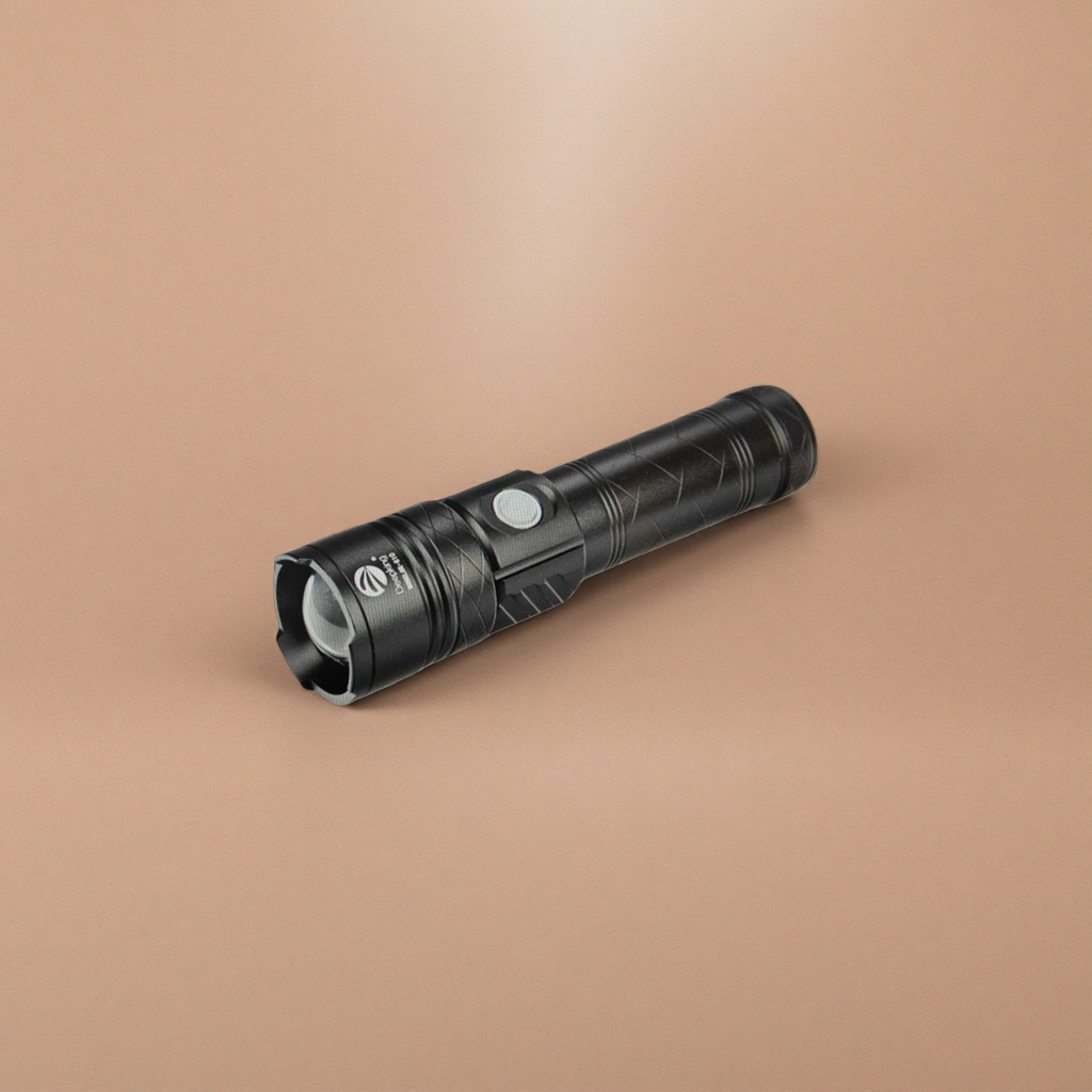 Metal negro luz brillante linterna recargable resaltado largo alcance portátil Specification image