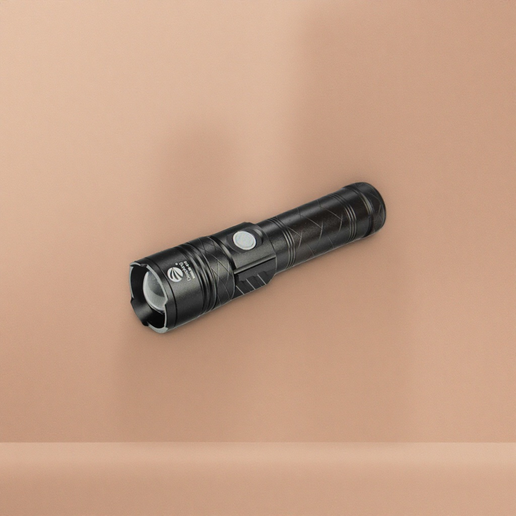 Metal negro luz brillante linterna recargable resaltado largo alcance portátil