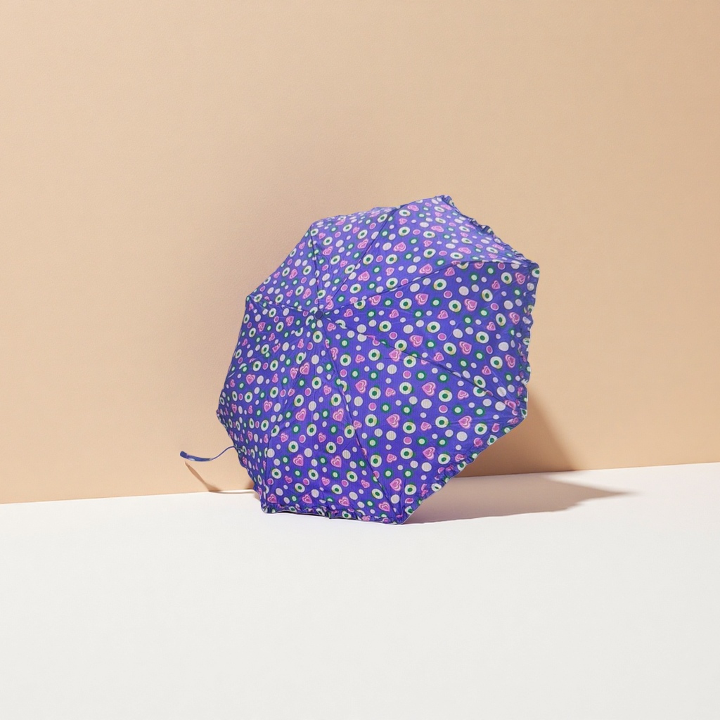 紫色波点心形图案晴雨两用折叠伞