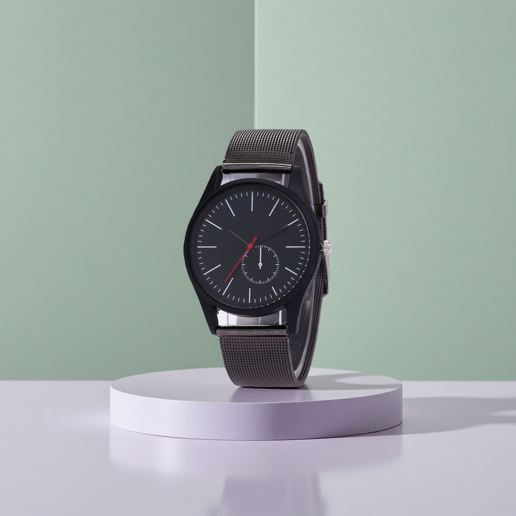 Black dial men's quartz watch, simple business casual, waterproof luminous hands details Picture