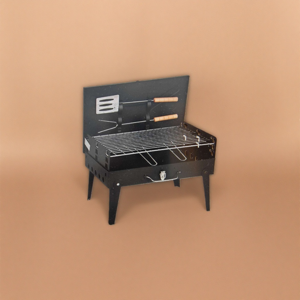 Black portable barbecue grill, outdoor camping folding grill, household charcoal grill Specification image