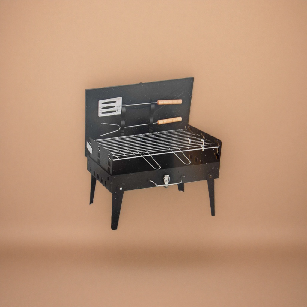 Black portable barbecue grill, outdoor camping folding grill, household charcoal grill details Picture