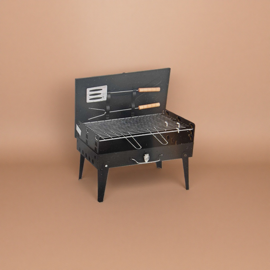 Black portable barbecue grill, outdoor camping folding grill, household charcoal grill Application Scenario
