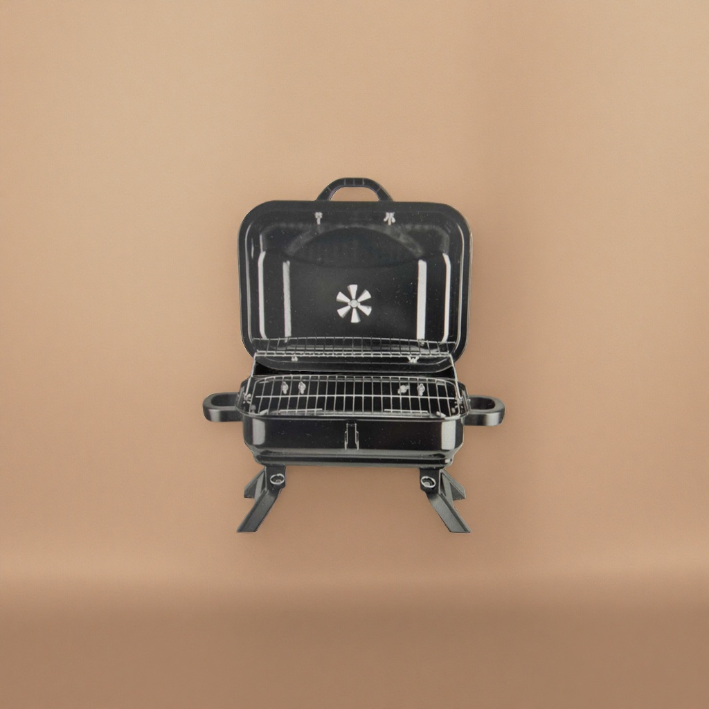 Black portable barbecue grill, outdoor camping barbecue grill, folding lightweight household charcoal grill Application Scenario