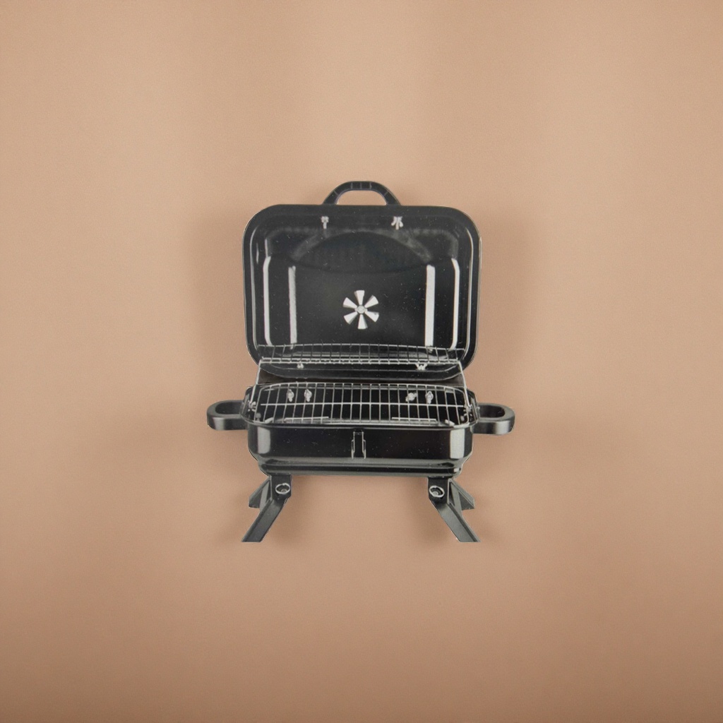 Black portable barbecue grill, outdoor camping barbecue grill, folding lightweight household charcoal grill details Picture