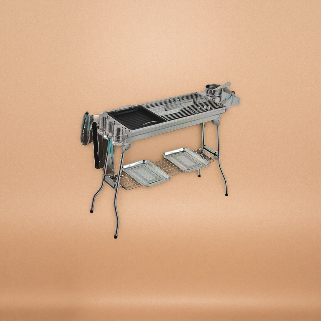 Silver stainless steel household barbecue grill, portable folding outdoor barbecue grill details Picture