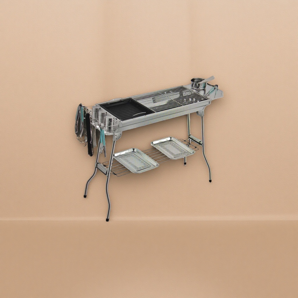 Silver stainless steel household barbecue grill, portable folding outdoor barbecue grill Specification image