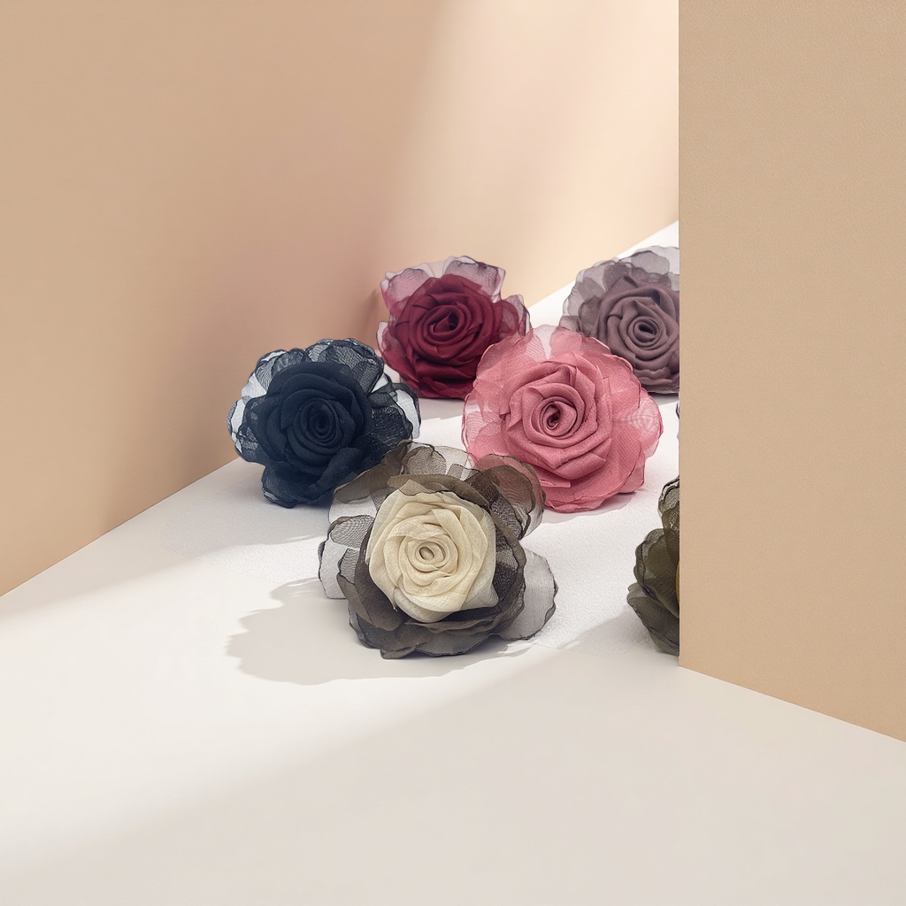 烧边布艺花山茶花半成品手腕花头饰配件细节图