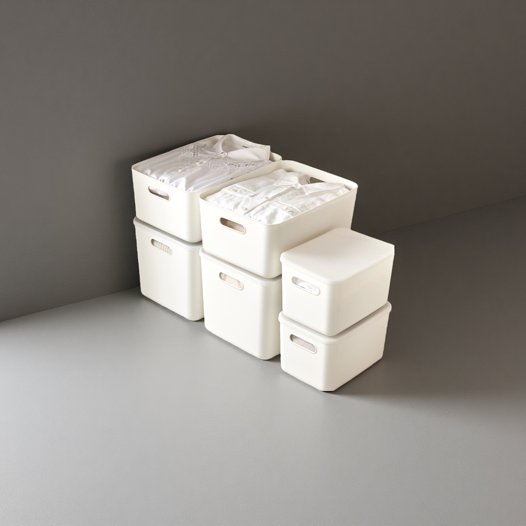 White storage box, plastic household organization box, desktop file and sundries storage container