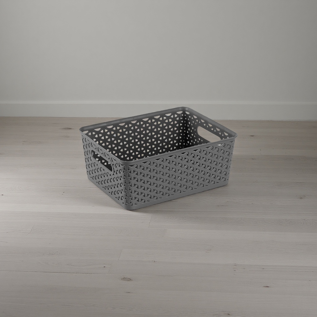 Grey hollowed-out plastic storage basket, household organizing basket, kitchen and bathroom storage basket Specification image