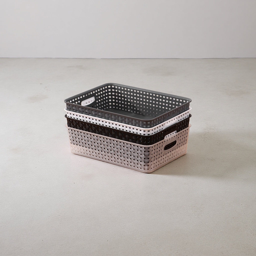 The grey hollowed-out storage basket can be stacked and combined in multiple layers for home organization and storage details Picture
