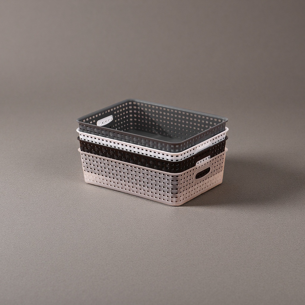 The grey hollowed-out storage basket can be stacked and combined in multiple layers for home organization and storage Specification image