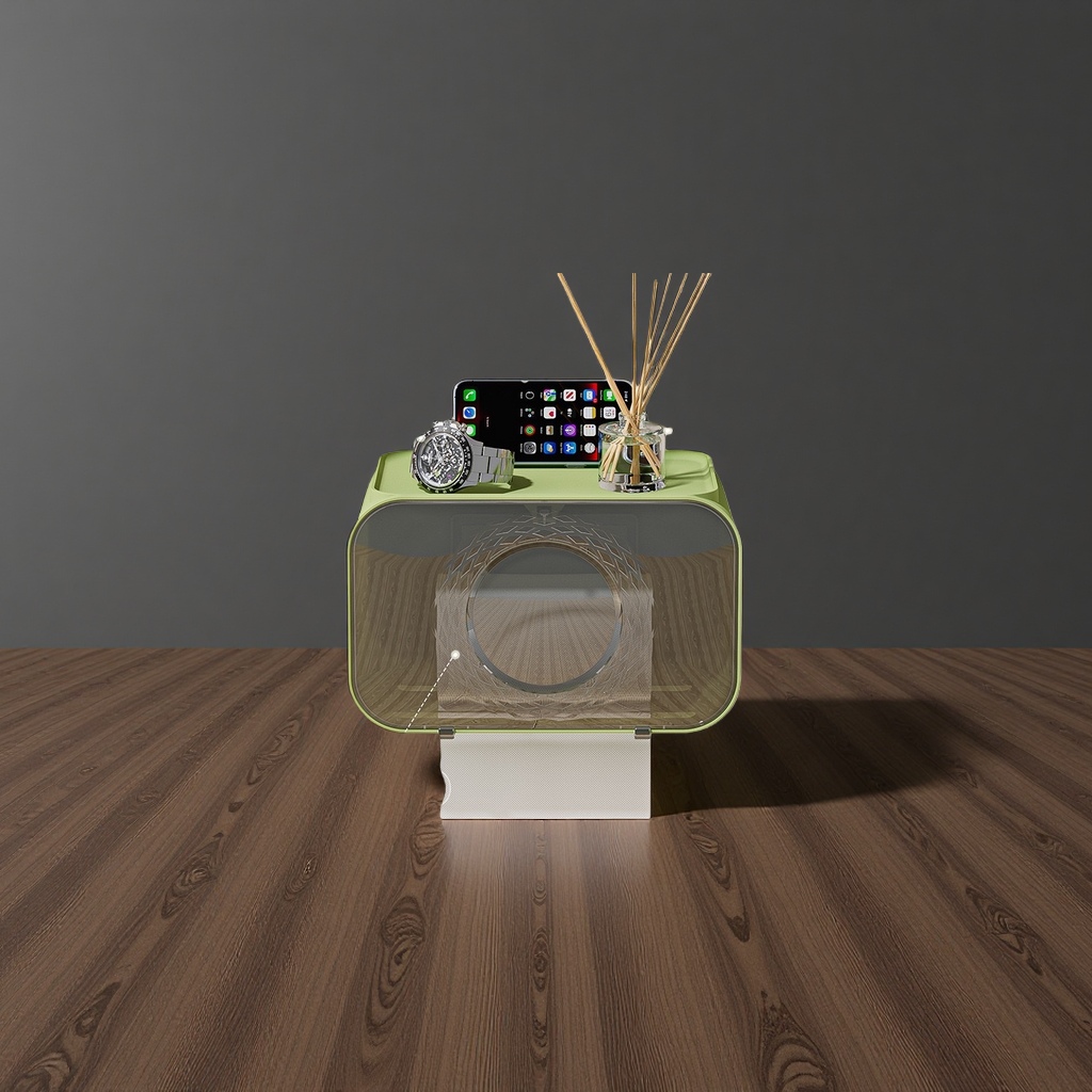 Green wall-mounted tissue box for bathroom, kitchen and home use, simple storage without drilling details Picture