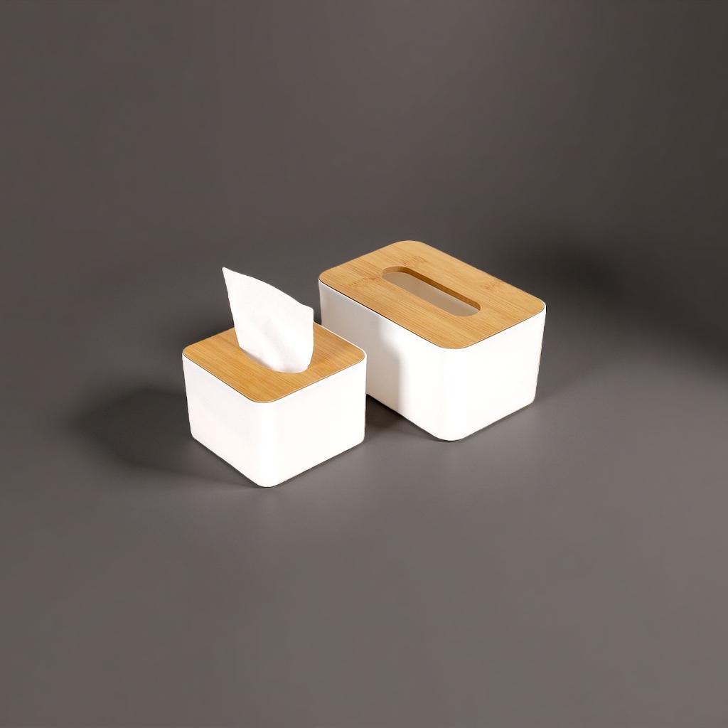 White tissue box with wooden lid, simple Nordic-style desktop storage for living room and bedroom Specification image