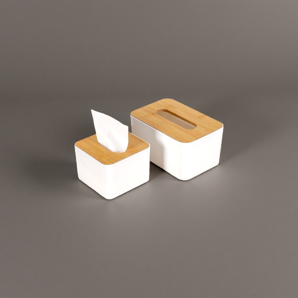 White tissue box with wooden lid, simple Nordic-style desktop storage for living room and bedroom Application Scenario