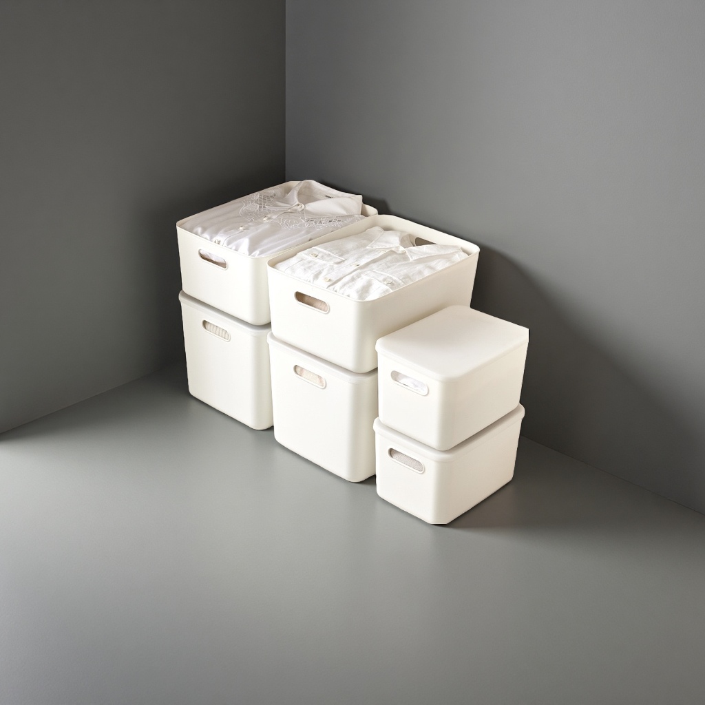 White plastic storage box, household organization box, large-capacity dust-proof storage box details Picture