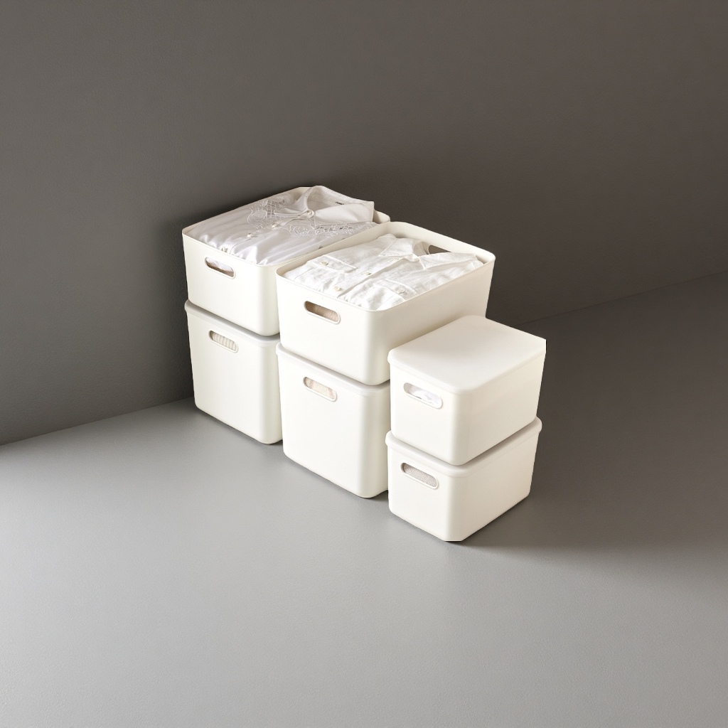 White plastic storage box, household organization box, large-capacity dust-proof storage box