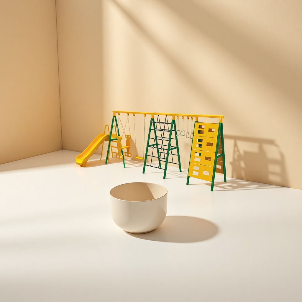 Diapositiva amarilla con soporte verde para atracciones infantiles
