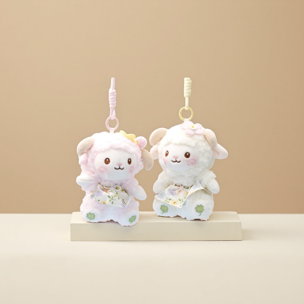 A cute and adorable pink and white plush little lamb pendant for car bags Application Scenario