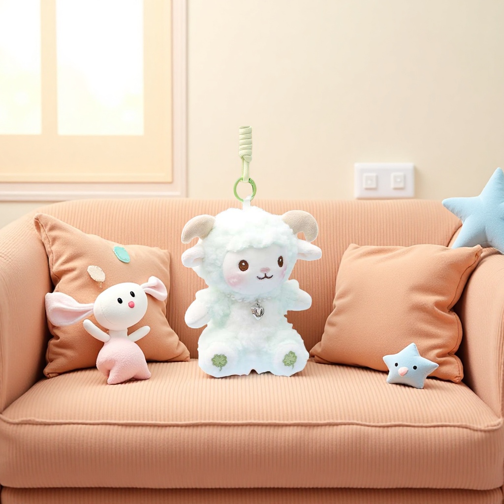 The light green plush little lamb pendant is a cute and adorable keychain decoration for car bags details Picture