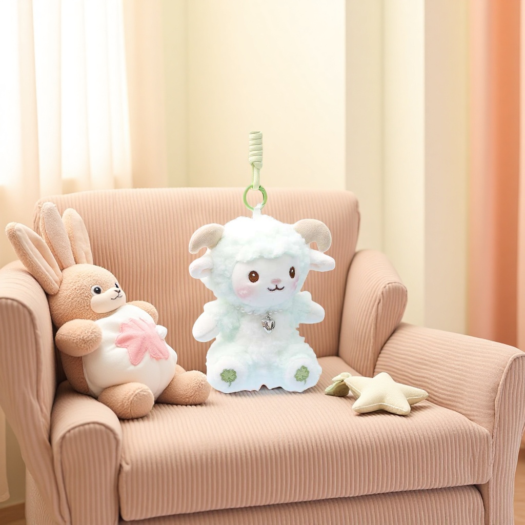 The light green plush little lamb pendant is a cute and adorable keychain decoration for car bags