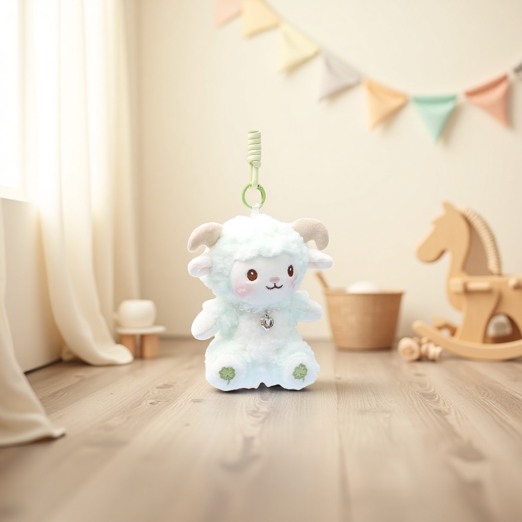 The light green plush little lamb pendant is a cute and adorable keychain decoration for car bags Specification image