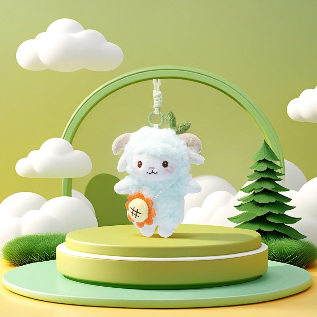 The light blue plush sheep pendant is a cute and adorable car bag decoration plush toy