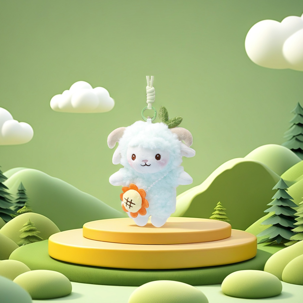The light blue plush sheep pendant is a cute and adorable car bag decoration plush toy details Picture