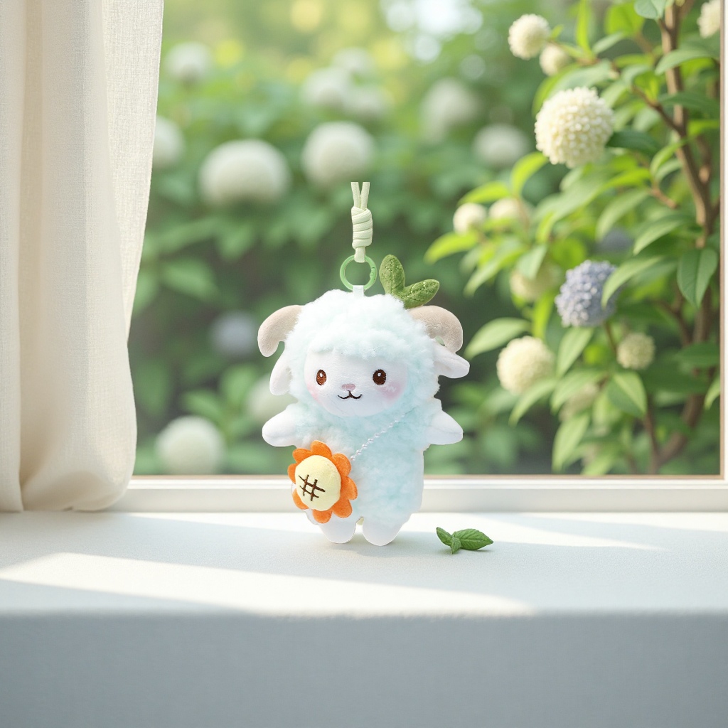 The light blue plush sheep pendant is a cute and adorable car bag decoration plush toy Specification image