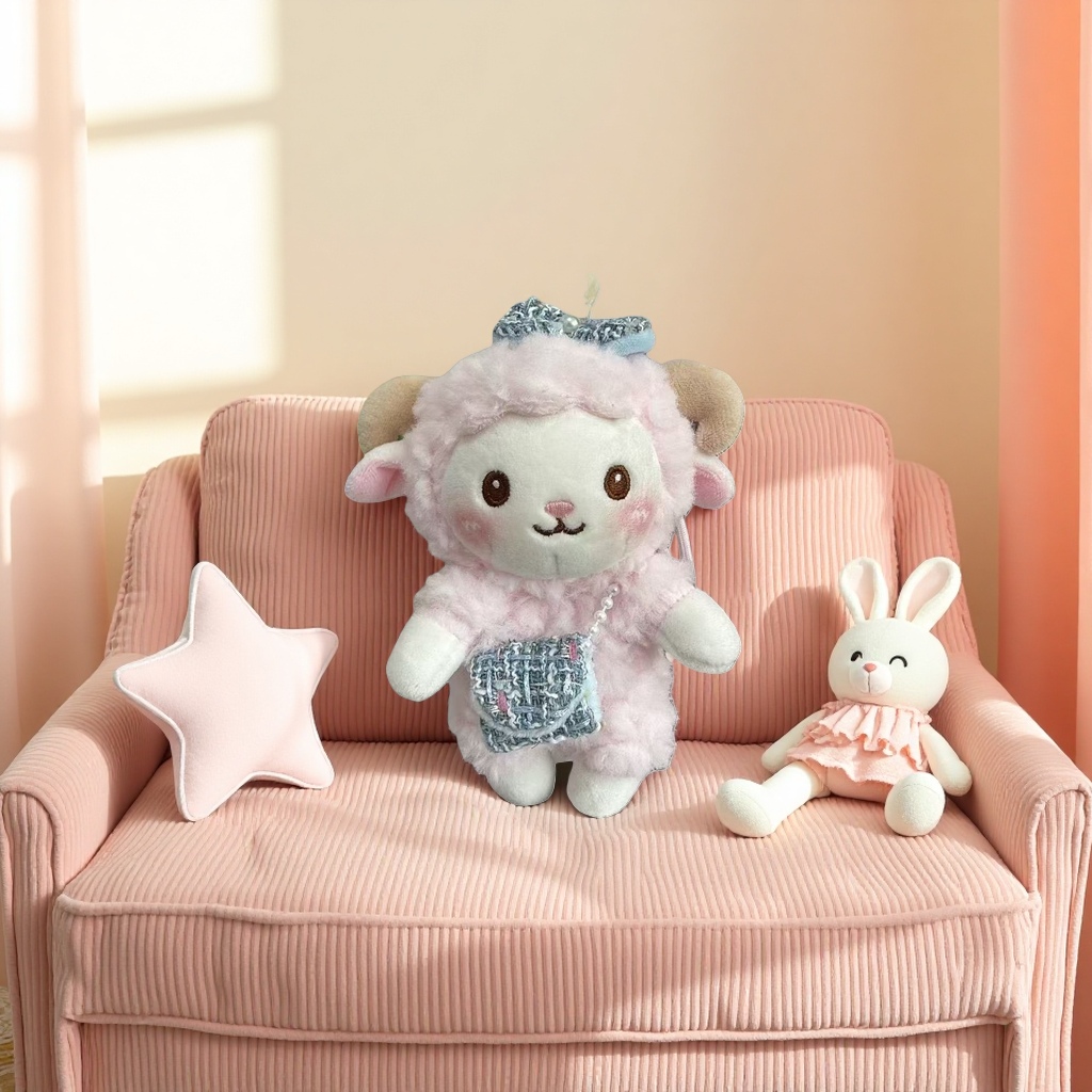 Pink plush little lamb doll, cute throw pillow, plush toy, children's gift