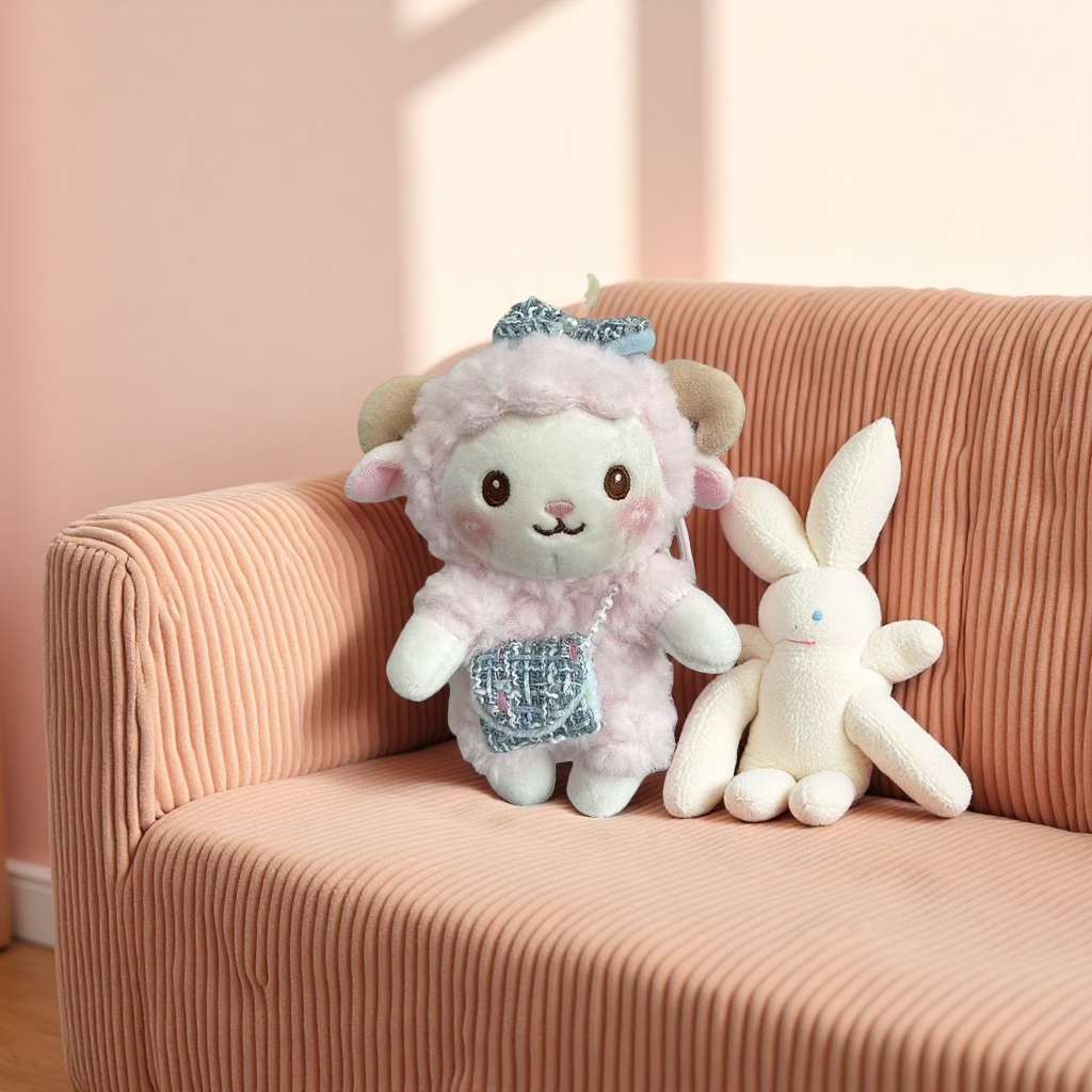Pink plush little lamb doll, cute throw pillow, plush toy, children's gift details Picture
