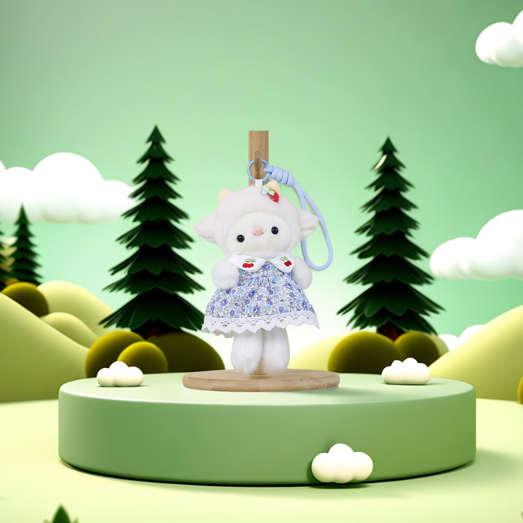 A cute and adorable white plush little lamb pendant, a keychain and car bag decoration details Picture
